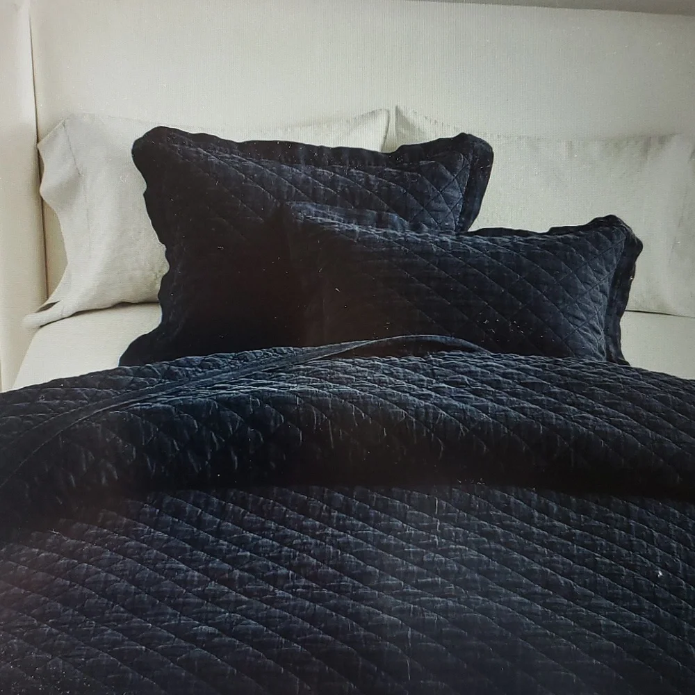 Pottery Barn Belgian Flax Linen Diamond Quilted Pillow Shams Set of 2